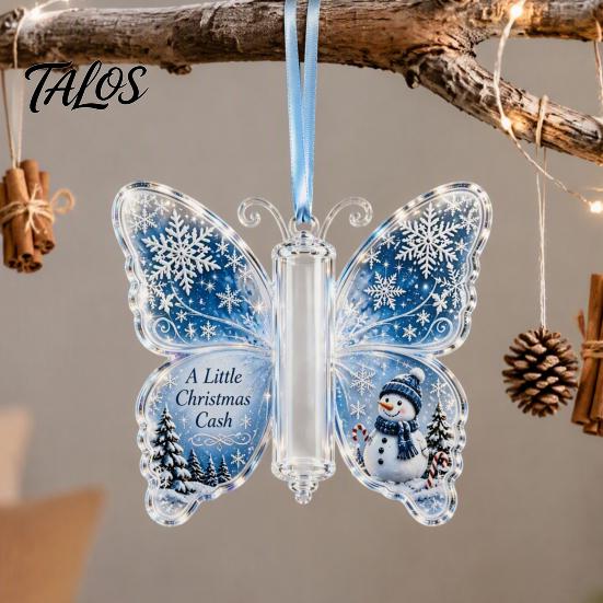 Decorative Hanging Money Gift Christmas Holder Ornament, Acrylic Cash Decor with Vintage Storage for Holiday Butterfly Print, Party Supplies