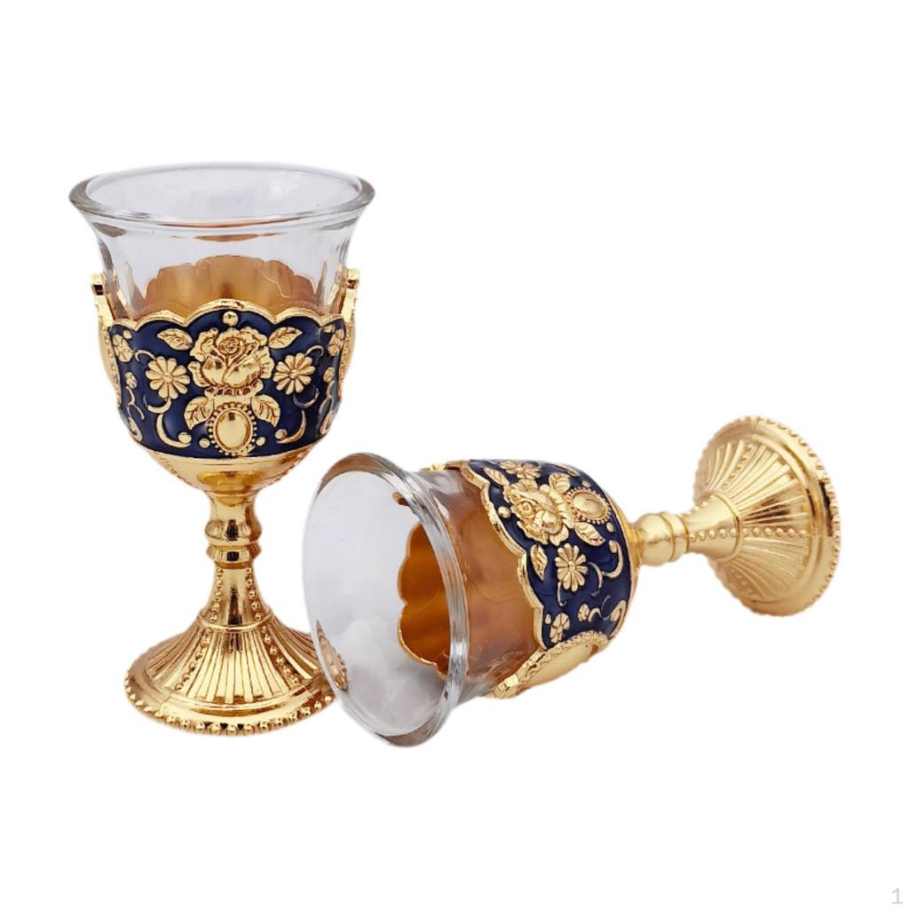 2 Pieces Embossed Wine Cup Toasting Glasses Mini Communion Goblet for Weddings Travel
