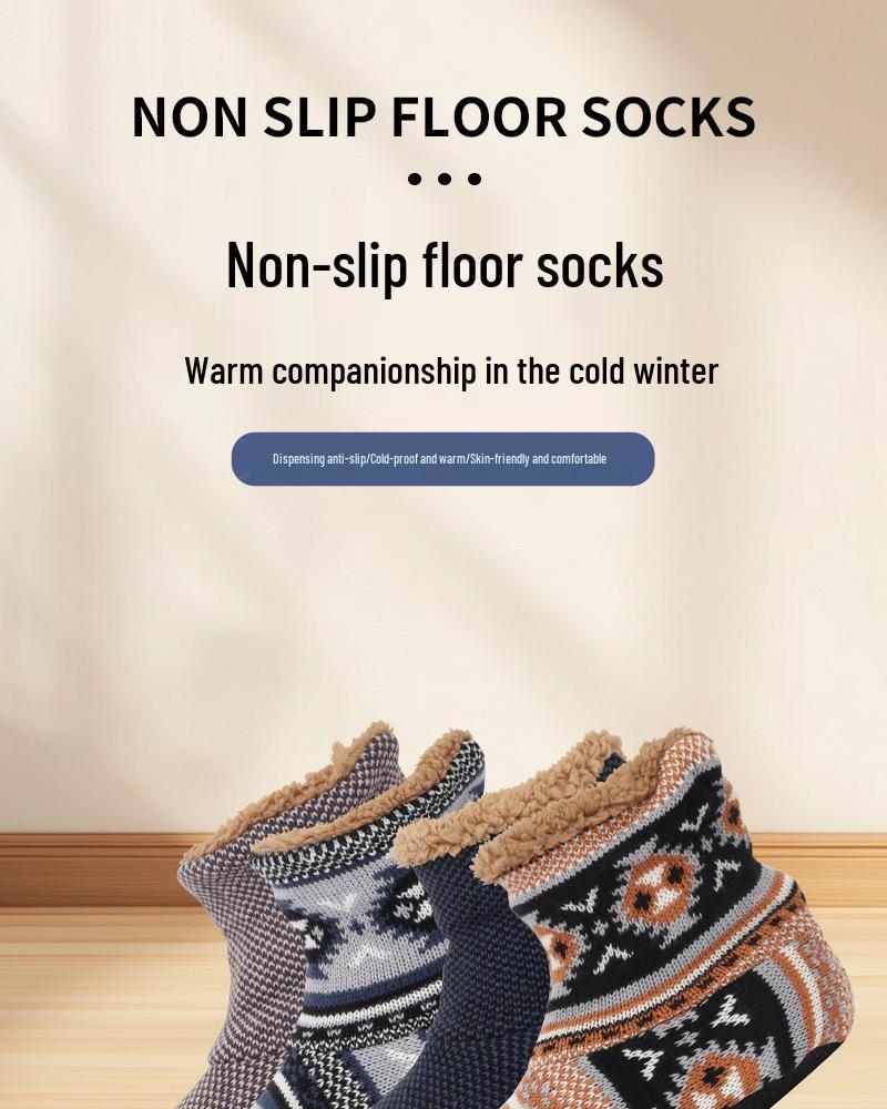 Men's Non-Slip Fleece-Lined Warm Socks - Mid-Calf, Indoor Winter Floor Footwear