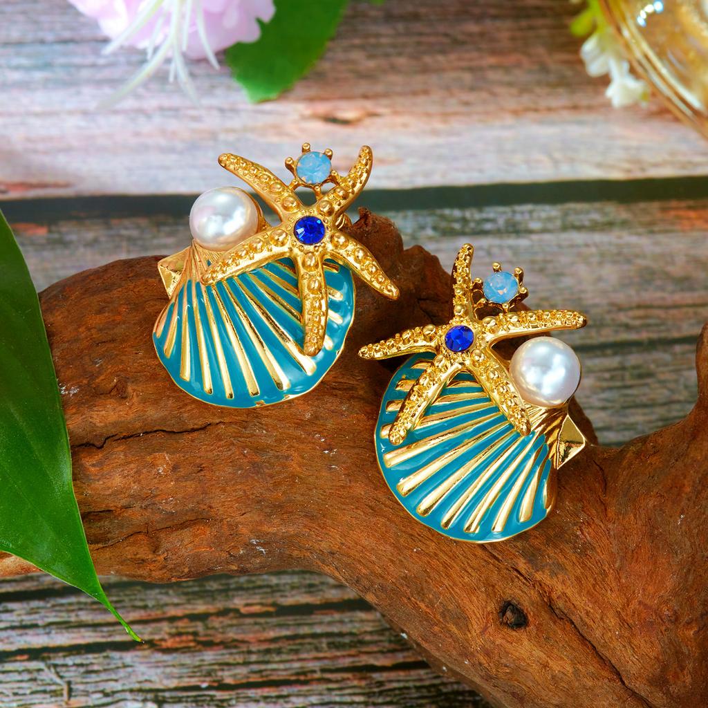 Digadagu Metal Starfish Shell Animal Stud Earrings New Women's Marine Elegant Simple Daily Jewelry Accessories