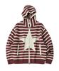 Untitled Seoul Striped Star Knit Zip-Up In Wine