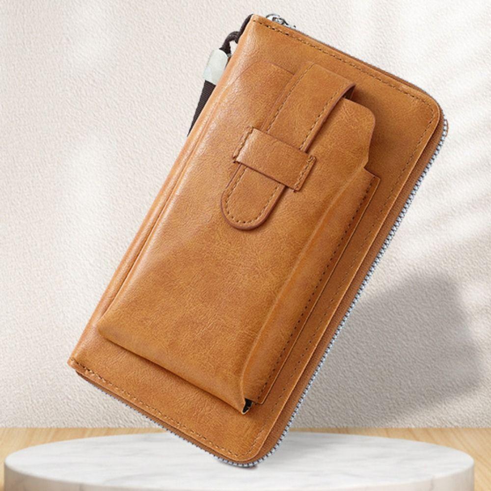 PU Leather Clutch Phone Bag Zipper Business Coin Purse Casual Men's Long Wallet  Outdoor