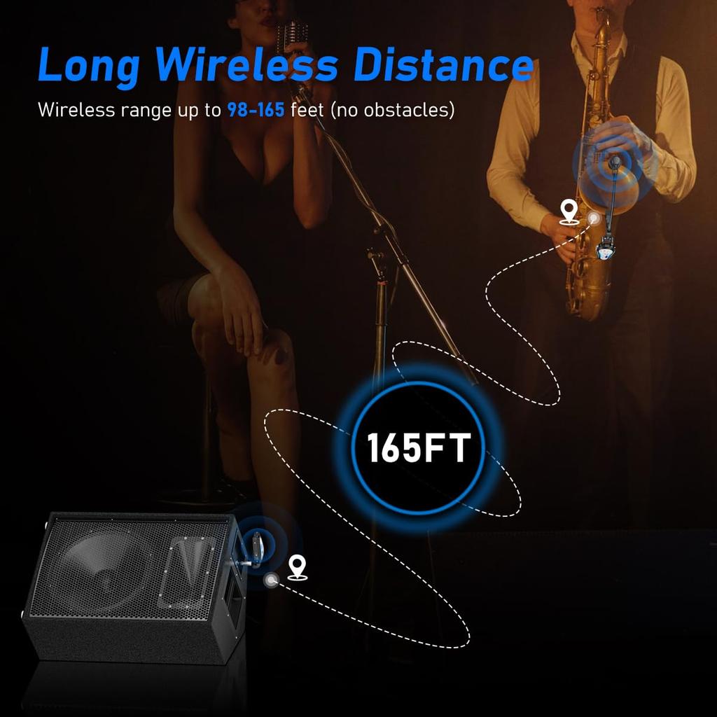 KIMAFUN 2.4G Wireless Saxophone Microphone, Clip-on Instrument Microphone, Plug & Play, Noise Reduction, 30M Transmission Range, 8 Hours of