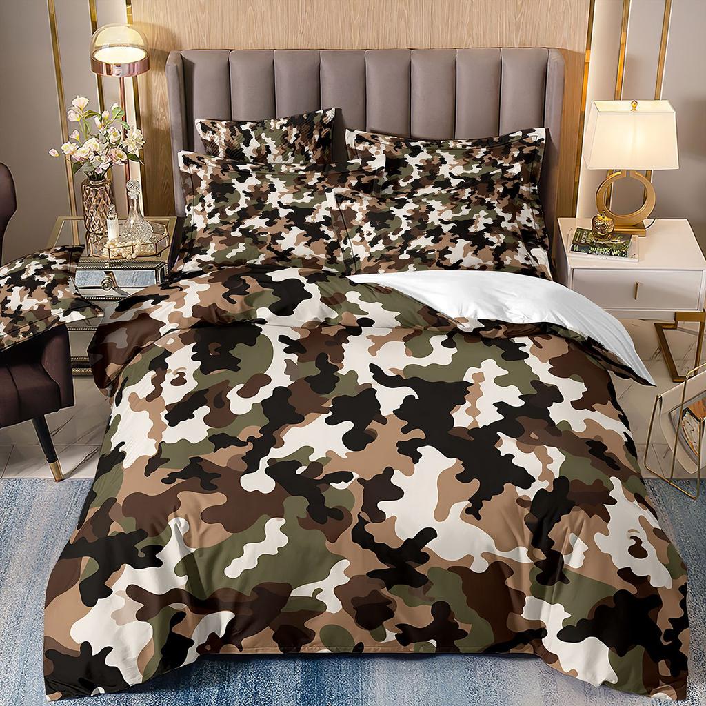 3D Three-Piece Camouflage Striped Quilt Cover Sheet Kit