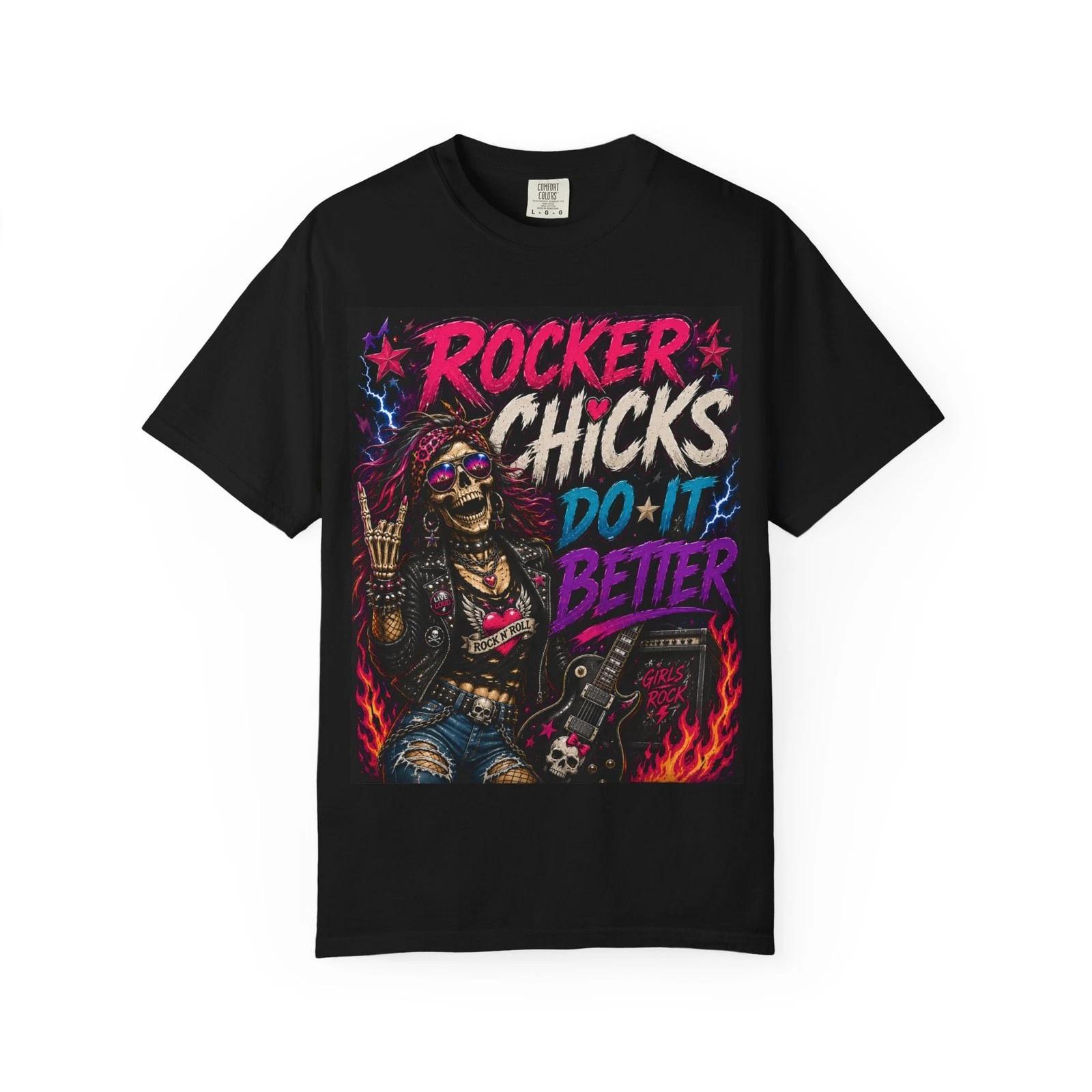 Rocker Chicks Do It Better T-shirt | Skull Guitar Retro Rock Design XXL