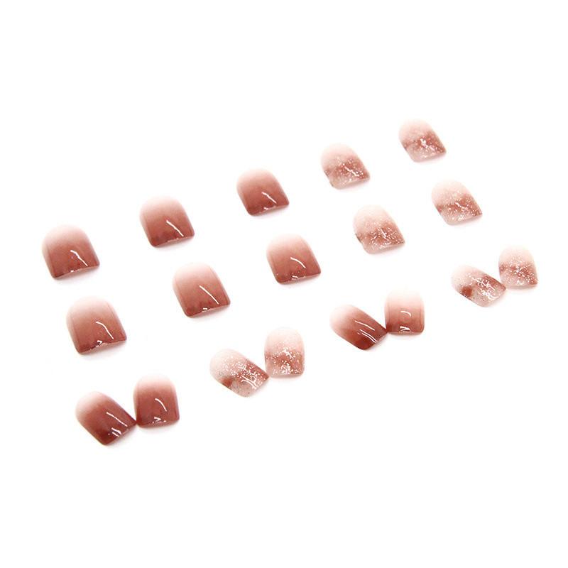 24 Piece Set of Short Wearing Armor Simple Jumping Color Ice Transparent Red Brown Nail Art Gradient Whitening Style