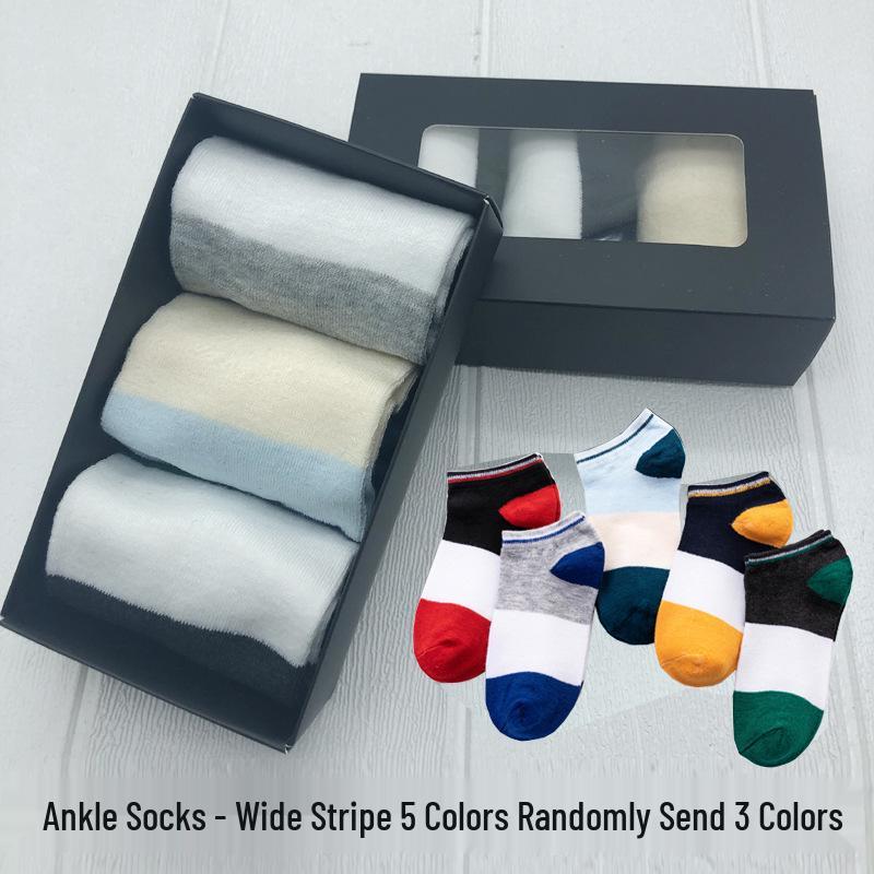Men's Mid-Calf Boat Socks Gift Box: 3-Pair Set, Solid Colors, Spring & Autumn