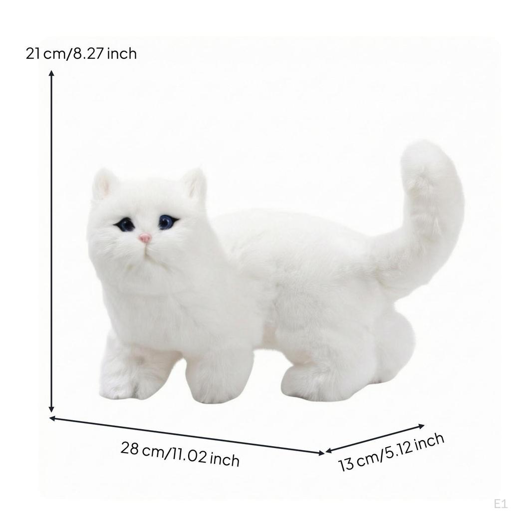 Cat Figurine Fuzzy Ornament Naturalistic Sculpture for Animal Lovers, Collectors, Shelf, Bedside