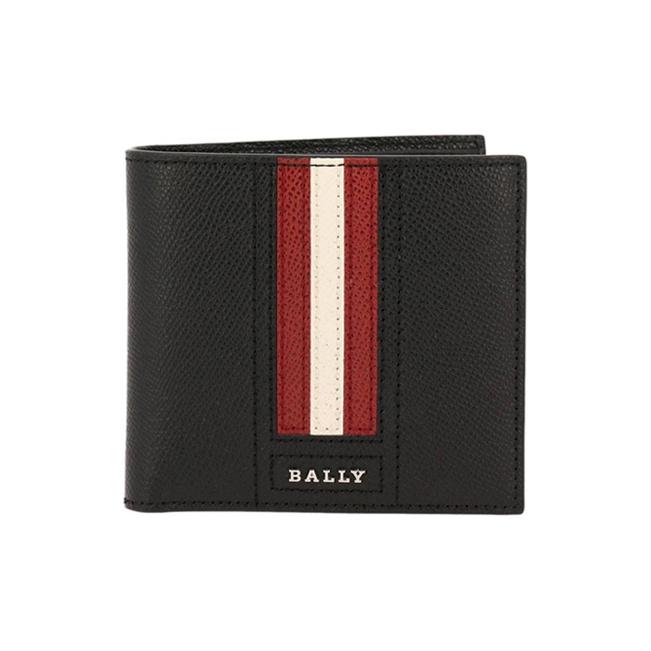 Bally Classic Red And White Striped Leather Short Wallet Card Holder Men Wallets Black 6222053 Basic Set (Bag+Dust Bag)