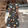 Women's Casual Fashion  Dress Animal Floral Print Round Short Sleeve Waist Mid-Length Swing Dress (with Zipper)