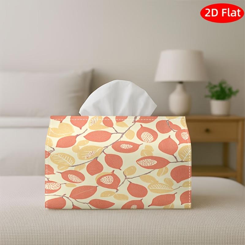1pc Tissue Box, 2D Flat, Coral and Yellow Fig Pattern, Simple Line Art, SIM. Living Room, Bedroom, Bathroom, Car-Holiday Decor, Bathroom Accessory Vin