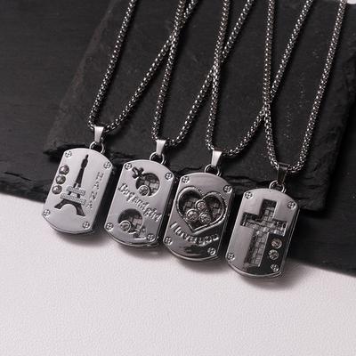 Classic Geometric Military Pendant Necklace Jewelry, English Hollow 2-in-1 Stainless Steel Necklace Necklace