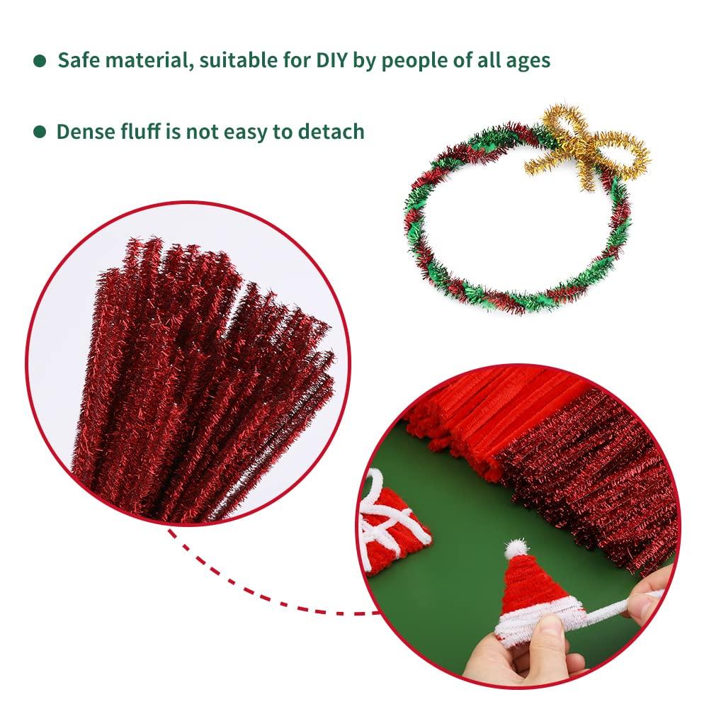 Fenrry 200PCS 4 Color Pipe Cleaners Chenille Stem Set Glitter Craft Pipe Cleaners for Arts and Crafts Xmas Home Decoration