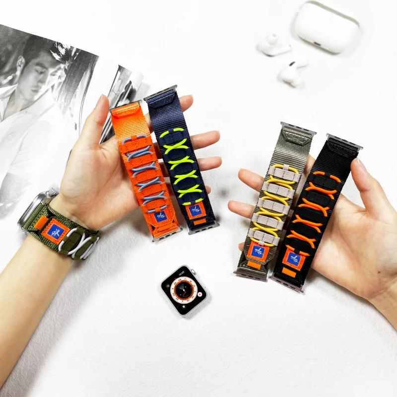 Nylon Five Loop Strap for Apple Watch Ultra/2 49mm 10 9 8 7 6 5 4 SE Sports Bracelet Band iWatch 45mm 44mm 42mm 46mm 41mm Correa