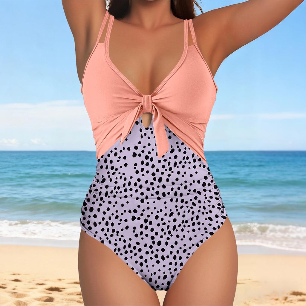 Women's Color-blocked Backless One-piece Swimsuit