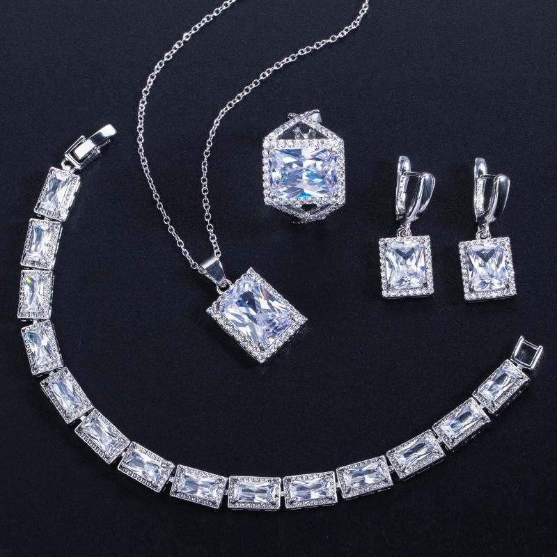 

Ki0069 Тренд Прямоугольный Циркон Набор, Серьги, Ожерелье, Подвеска, Браслет, Набор из четырех предметов. 9