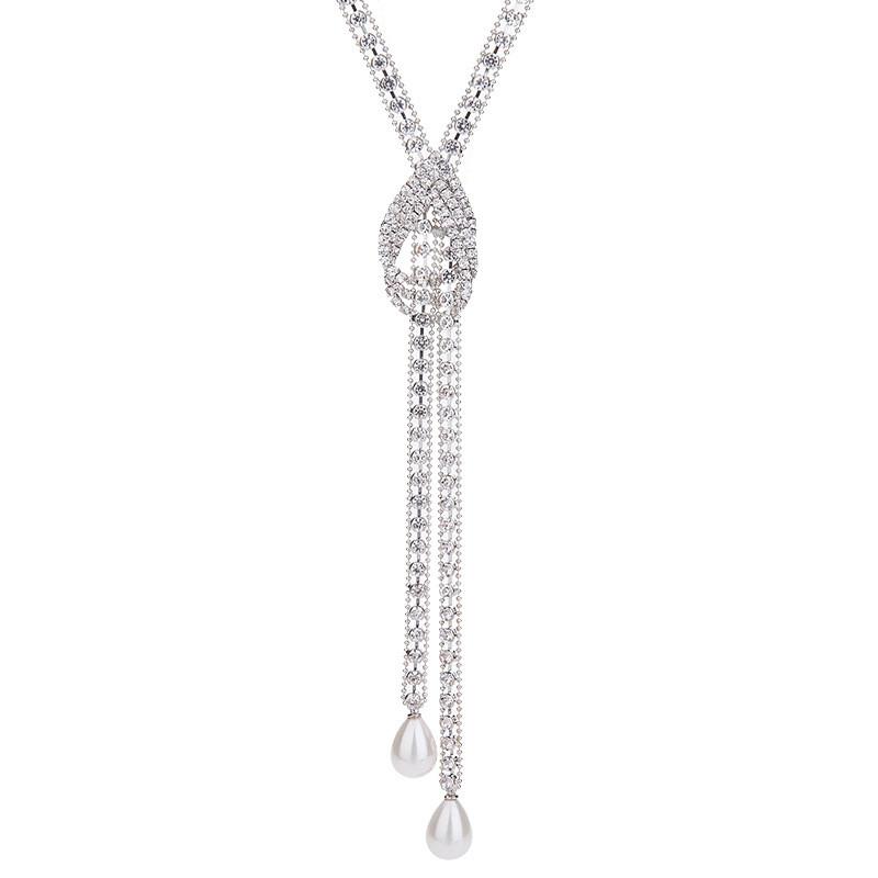 Alloy Long Unique Necklace For Women Featuring Crystal Decor And Chic Geometric Shape