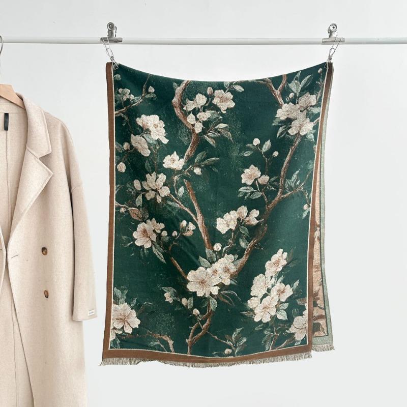 Autumn and winter new double-sided color oil painting series imitation cashmere thickened warm scarf women's air conditioner shawl