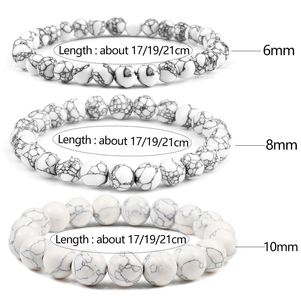 Charm Natural Stone Bracelet 6/8/10mm White Howlite Beads Bracelets For Women Men Energy Jewelry Stretch Bangle Wristband