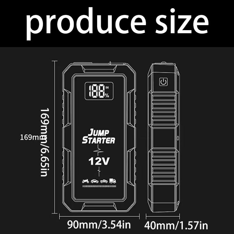Vehicle Jump Pack with 5 V/2 A Input and Output, LCD Battery Readout, 12 V Starting Support, and Steady, Flashing, and Emergency Light Modes
