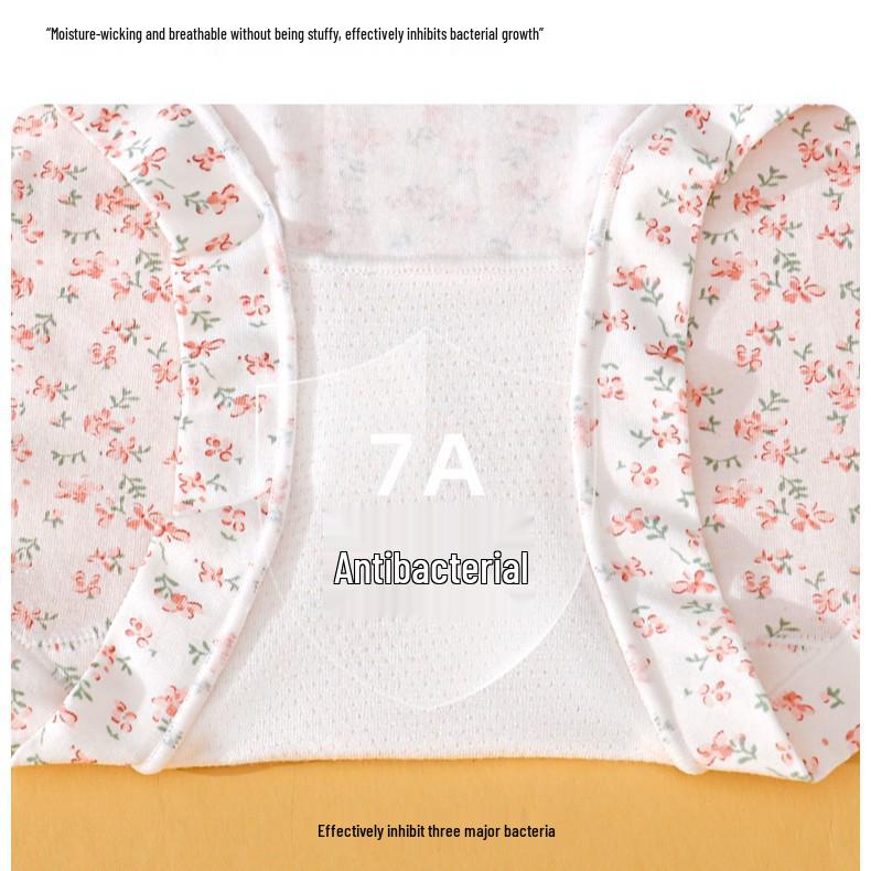 High-Waisted Floral Girl's Cotton Triangle Briefs - Antibacterial, Breathable, Tummy Control, High-Elastic Hip-Hugging Design.