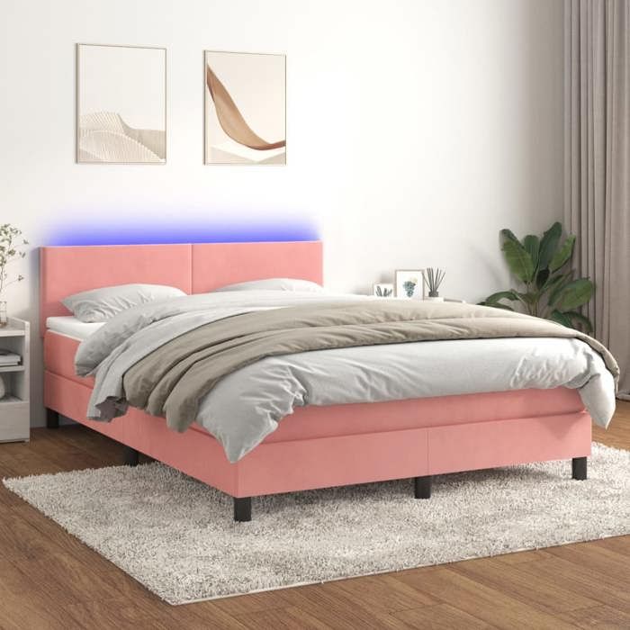 Maison Exclusive - Sommier à lattes de lit avec matelas LED Rose 140x190cm Velours