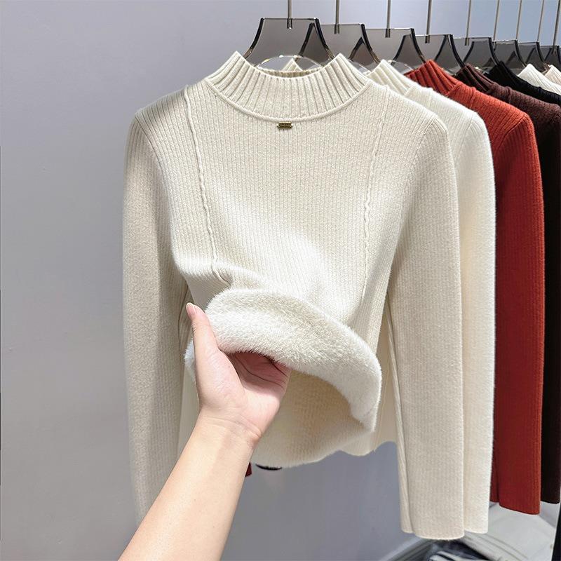 Fleece Thickened Sweater Women's Semi-turtleneck Integrated Fleece Bottoming Shirt with a New High-end Look Inside