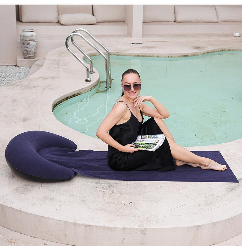 Portable Inflatable PVC Flocking Beach Mat with Pillow for Sunbathing & Pool