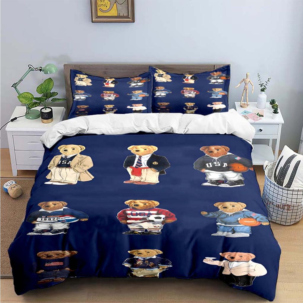 Hot Sale Fashion Bear Bedding Set Single Twin Full King Size Cute Animals Bed Linen Adults Teens Bedroom Luxury Gift