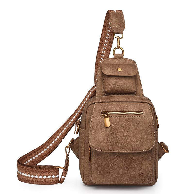 PU Umhängetasche Damen Retro Einfarbig Rucksack Pendler Brusttasche