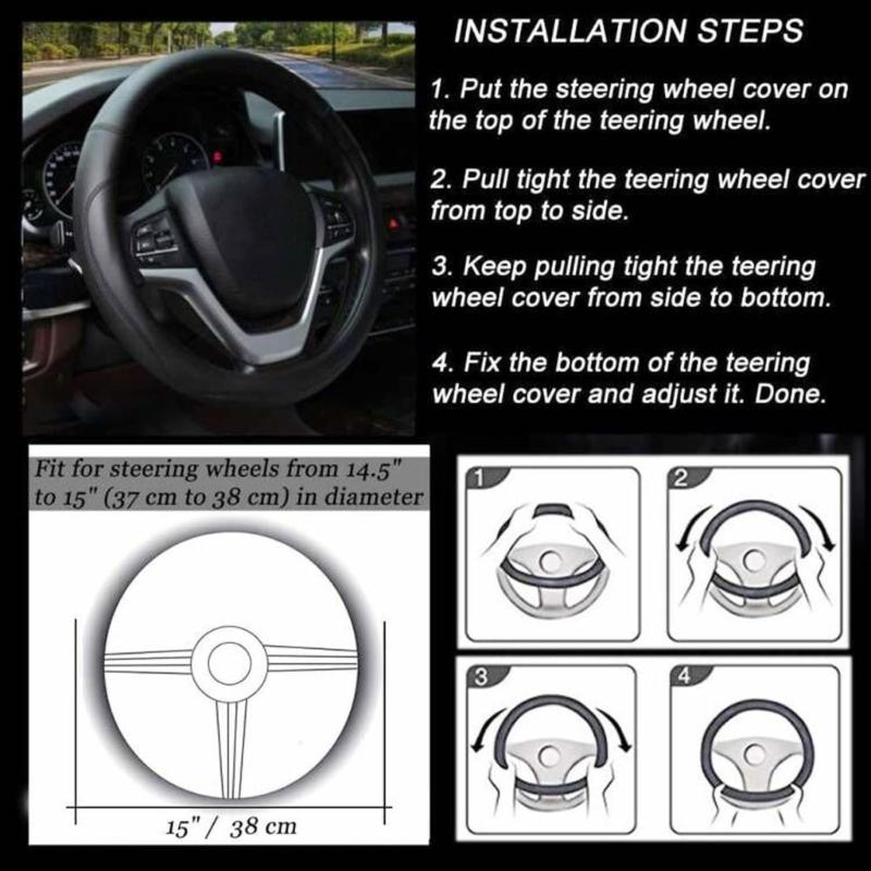 Anti Fatigue Universal 15 Inch Car Steering Wheel Protector Cover Enhancer Synthetic Leather Easy Install Nonslip Design