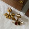 Old Flower Leaf French Retro Atmosphere High-End Diamond-Encrusted Rear-Hanging Pearl Stud