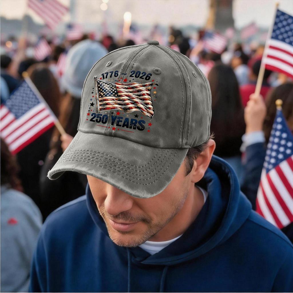 Adjustable Baseball Cap with Embroidered Flag 250 Years Anniversary 1776 to 2026 Casual Unstructured Dad Hat for Men Women