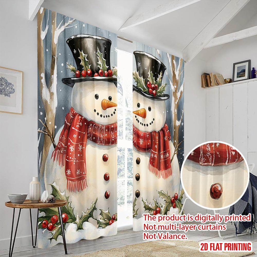 2pcs,2D Plane Printing Curtains Cute Snowman Couple Winter (2) 100% Polyester (without Rod) Outdoor Decorations for Bedroom,