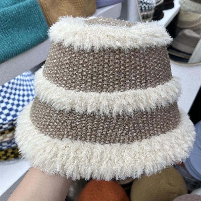 Design Wollmütze Winter verdickt warm Ohrenschutz Plüsch Strickmütze zeigt Gesicht klein Fischerhut Kinder