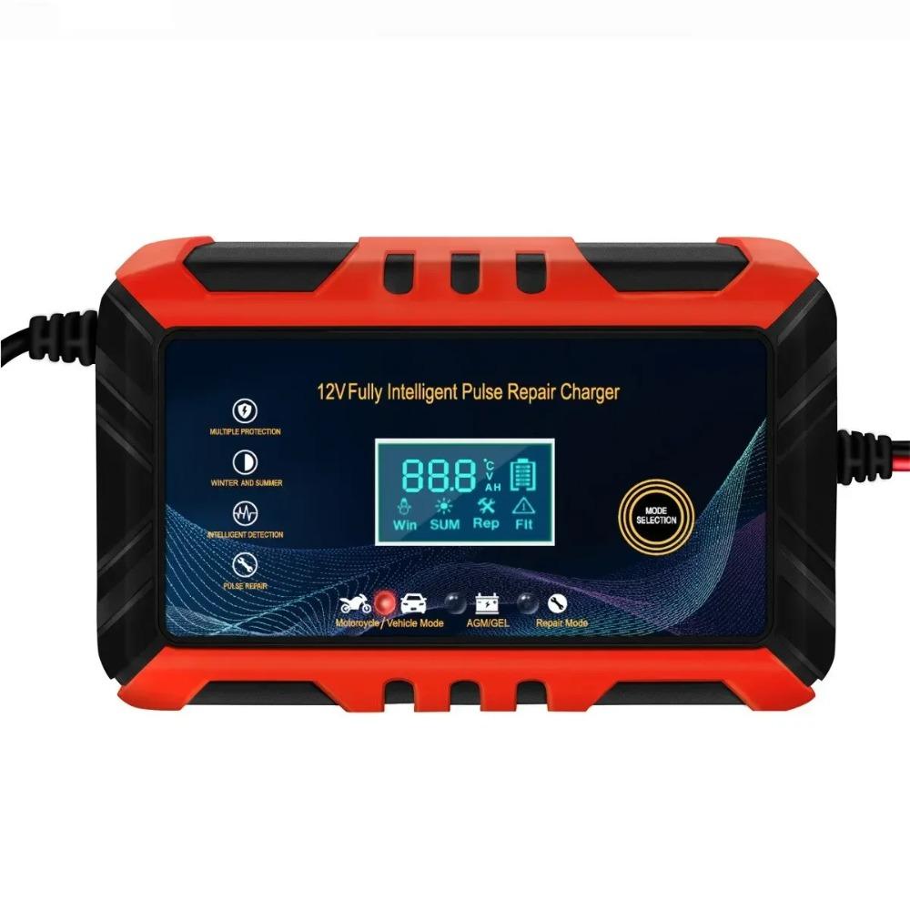 12V Intelligent Car & Motorcycle Battery Charger with LCD Display Pulse Repair Auto Battery Maintenance Charging Tool
