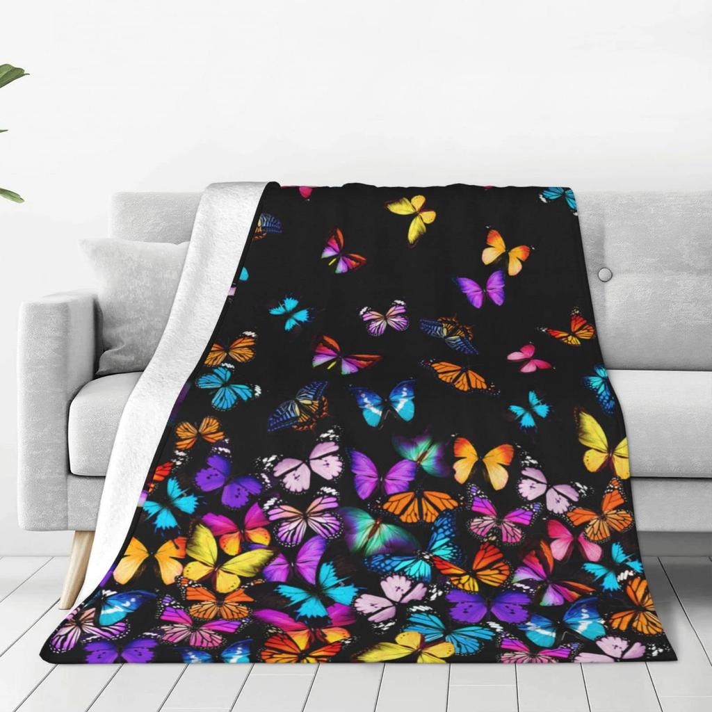 Colorful Butterfly Pattern Digitalprinted Polyester Bedroom Velvet Flannel Cover Blanket Fleece Soft Cover Blankets for Beds