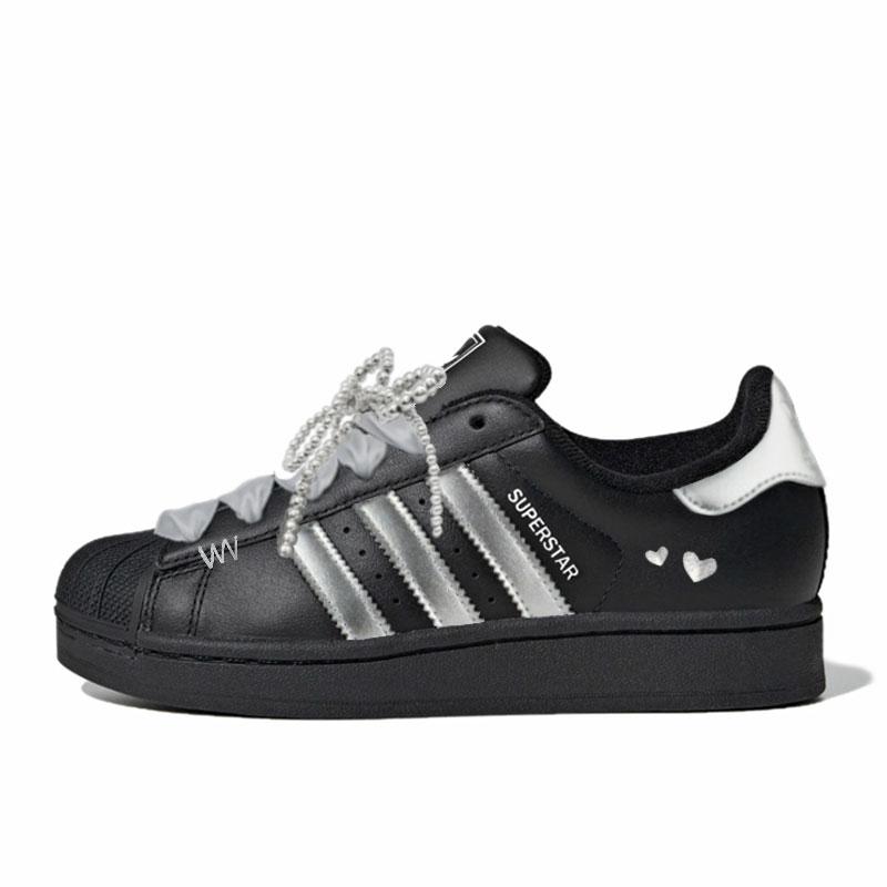 adidas Originals Superstar 2 Silbernes Herz Schwarze Schale, Einkaufstasche Abriebfest, Leicht, Ausbalanciert Low-Top JI0079(Team1267-BOX)