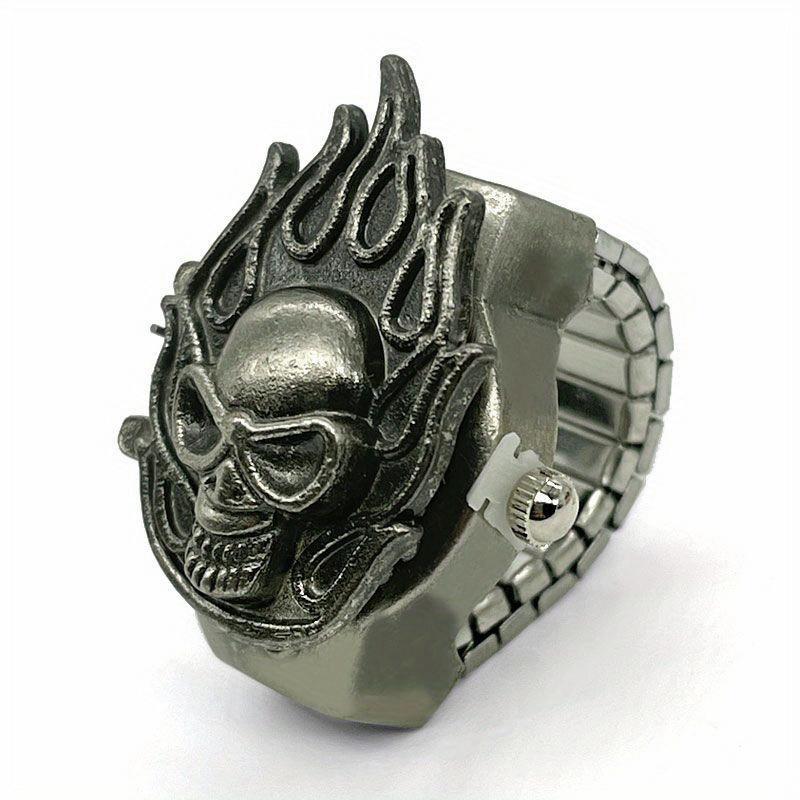 Skeleton Ghost Head Anime Series Ring Watch, Student Fire Head Same Style Retro, Small and Popular, Time Checking Ring Watch