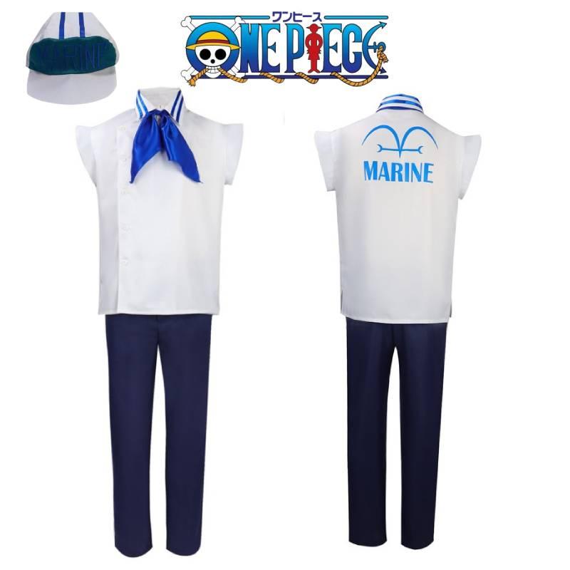 One Piece Marine Soldat Uniform Cosplay Kostüm Weißes Polyestermaterial