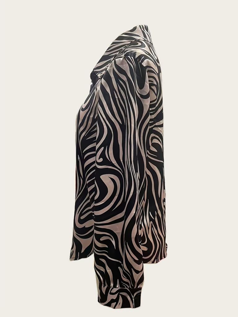 Women's everyday blouse with a zebra pattern, suitable for parties and dates, business office wear, and versatile everyday fashionable clothing.