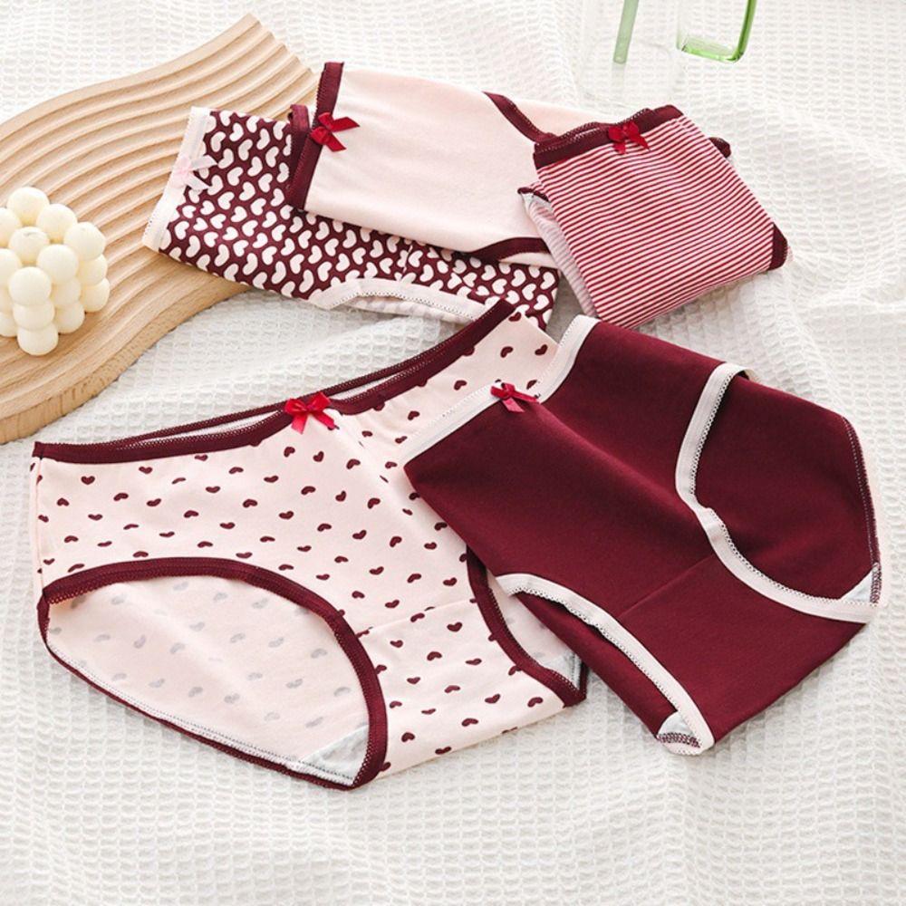 5PCS Bowknot Love Heart Panties Low Waist Women Underwear Sweet Strawberry Briefs  Girls