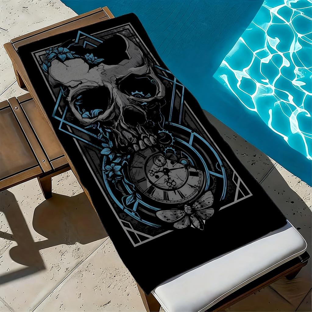 Dark skeleton retro watch pattern polyester microfiber beach towel is highly absorbent, suitable for swimming and beach outings