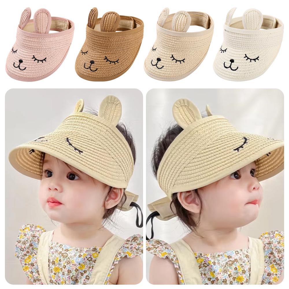 

Bear Ears Kids Empty Top Hat UV Protection Baby Sun Hat Straw Cap Outdoor Children Toddler кавовий