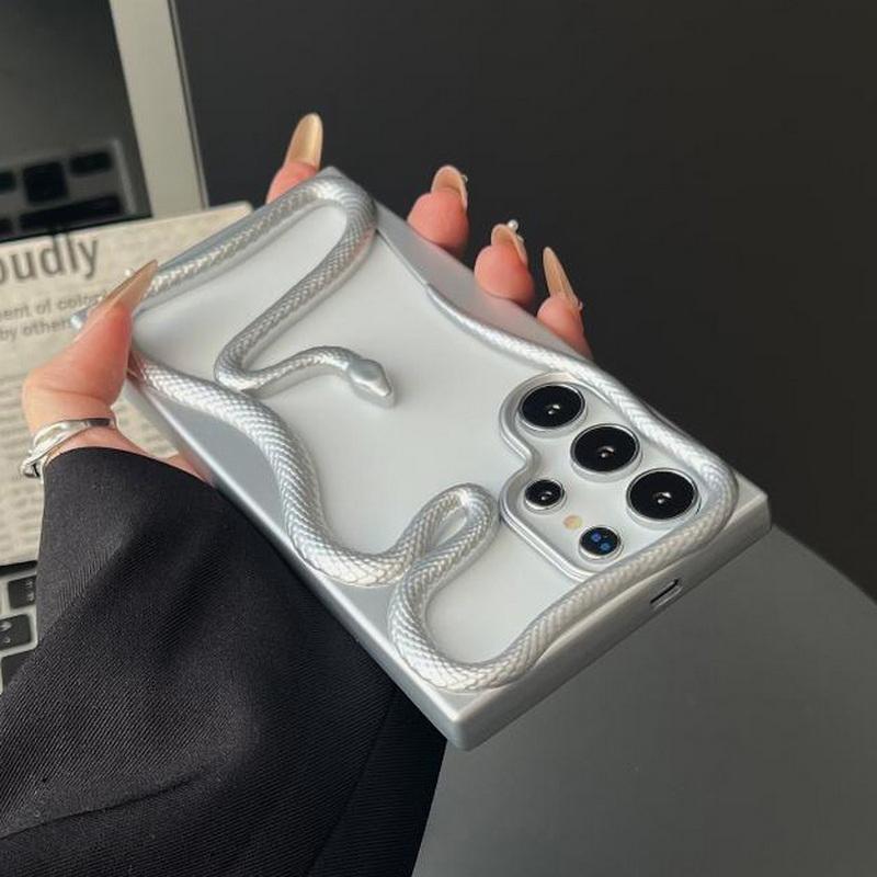Silikonový kryt s 3D hadím pokovením, nárazuvzdorný, měkký, dutý, pro Samsung S25 Ultra S24 S23 FE S22 A56 A16 A36 A55 A06 A15 A26
