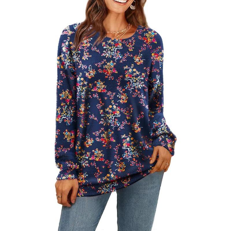 

Spring and Autumn Round Neck Floral Pattern 3D Printed Top Fashionable Casual Long Sleeved Women s T-shirts S