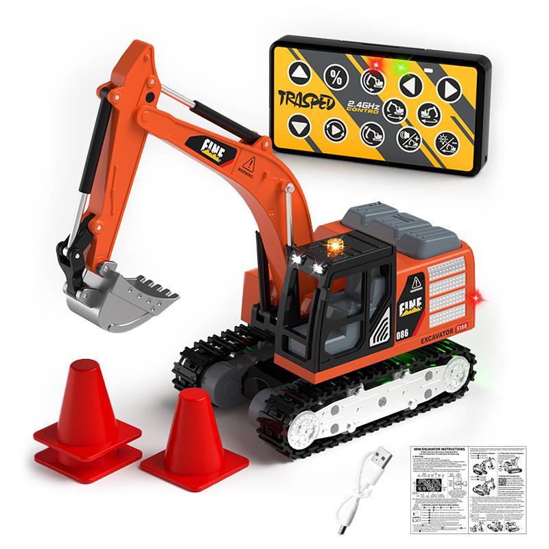 Non-Toxic Desktop Mini Rc Excavator 1/64 Rc Car Remote Control Truck Engineering Vehicle Toy Trucks Children Toys Children Kid Christmas Gifts