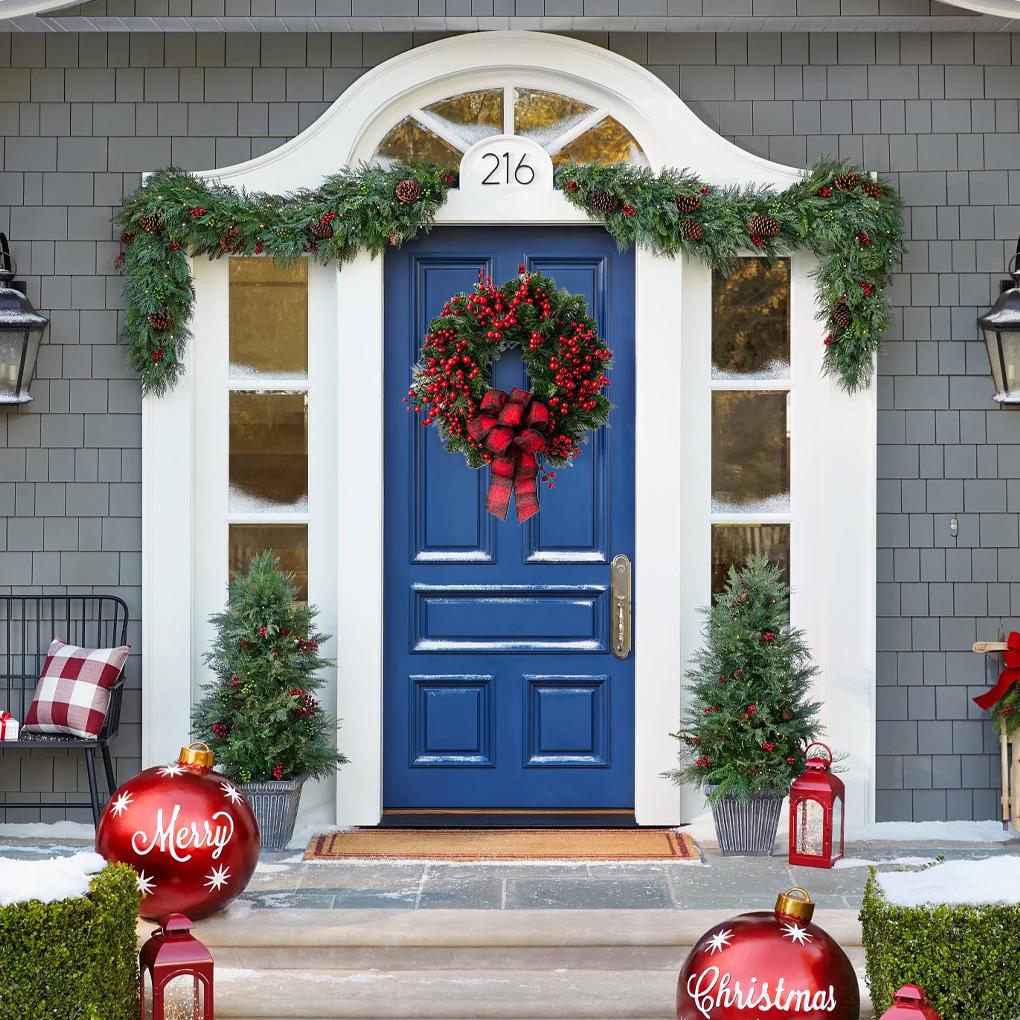 Coroană de Crăciun suspendată pe ușă, cu întreținere redusă, stil înalt, ecologică, decor pentru agățat pe ușă