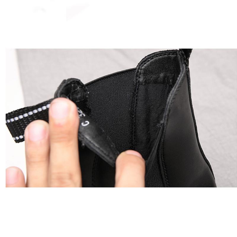 Fashion Chelsea Boots Mens Autumn Winter Shoes Thick Sole Non-slip Genuine Leather Mens Ankle Botas Warm Plush Black D035