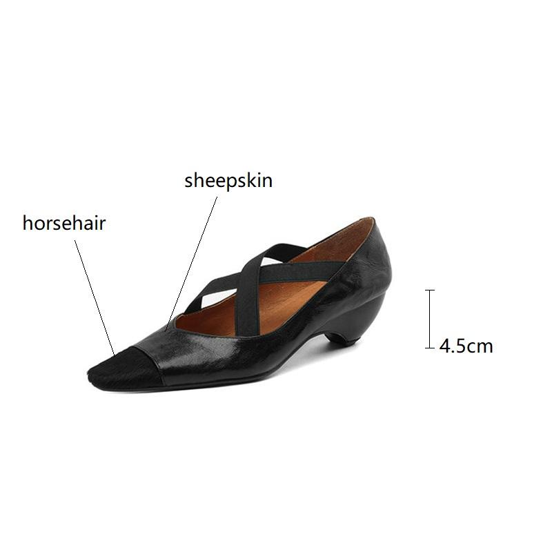 Fashion New Spring Summer Genuine Leather Women Shoes Square Toe Shallow Women Pumps Mary Jane Shoes for Women Horsehair Ladies Shoes